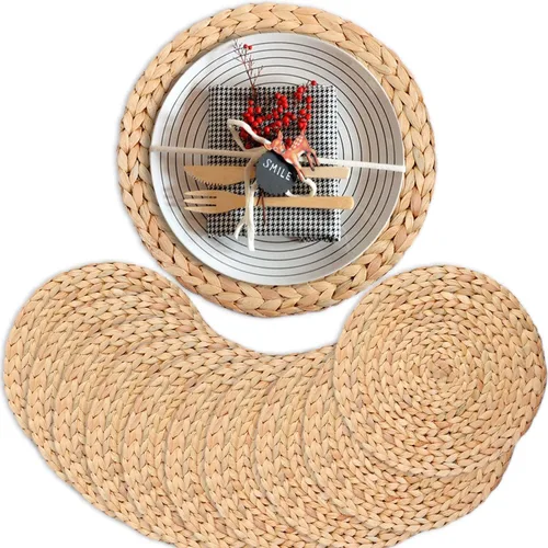Miniatura 11 de Juego de 6 manteles individuales redondos, juego de 6, manteles individuales tejidos para mesa redonda, cargadores para platos de cena, manteles