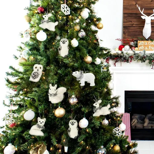 Miniatura 6 de Nature Vibe - Adornos de animales polares de sisal para árbol de Navidad, juego de 6 figuras de animales árticos en caja de regalo como adornos
