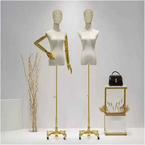 Miniatura 3 de Maniquí de forma de vestido femenino con ruedas universales, cuerpo de modelo, torso con brazos y cabeza desmontables para ferias de manualidades