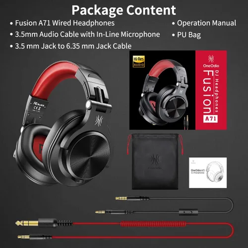 Miniatura 7 de OneOdio A71 - Auriculares de diadema con cable para estudio de grabación de alta resolución, con SharePort, auriculares plegables para Rojo