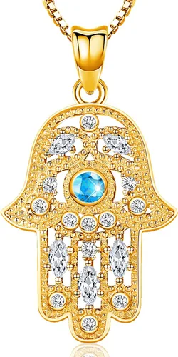 Miniatura 80 de Aniu Joyería de plata de ley 925 Hamsa de Fátima para mujer con circonita cúbica, viene con caja de regalo negra