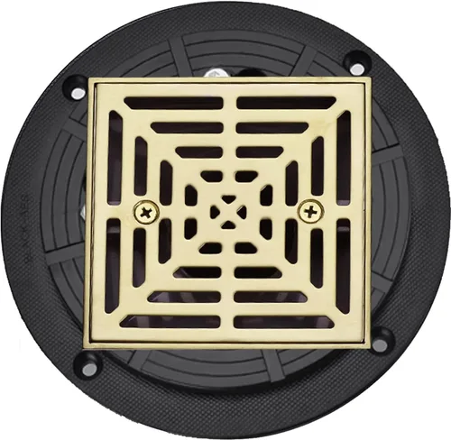 Miniatura 9 de RANDOM Drenaje de ducha de 4 pulgadas cuadrado dorado cepillado con brida de base de PVC ajustable, drenaje de piso de ducha de acero inoxidable
