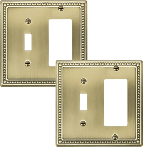 Miniatura 21 de Paquete de 2 placas de triple interruptor de luz de palanca, cubiertas decorativas de perlas, placa de pared de metal de 3 segmentos de latón Latón