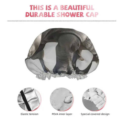 Miniatura 5 de Animal Rhino Print Shower Cap,Elastic And Reusable Bath Hair Hat For Long Hair,Large Waterproof Shower Bonnet,For Women Men Kids