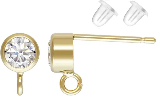Miniatura 8 de Adabele - 2 pares de aretes de plata de ley auténtica de 0.118 pulgadas (0.118 in) con circonitas cúbicas pequeñas, anillo cerrado, circonita Oro