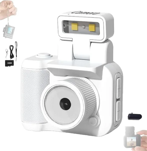 Miniatura 8 de Cámara retro a presión, mini cámara nostálgica de visión vintage, mini llavero de tamaño pulgar con luz flash LED, cierre retro con 6 interruptores