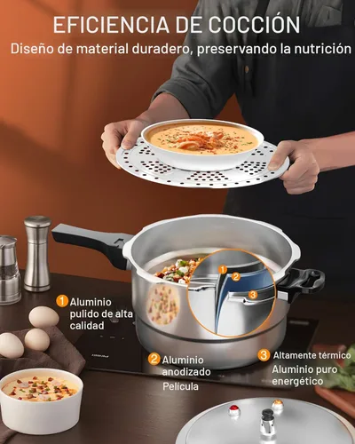 Miniatura 2 de WantJoin Olla a presión de aluminio de 8 cuartos con válvula de liberación y múltiples dispositivos de protección, envasadora a presión compatible