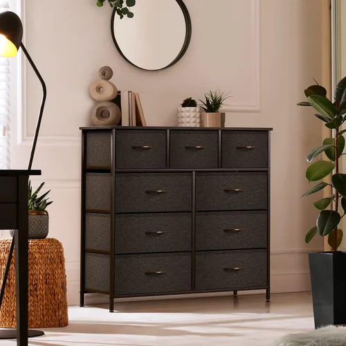 Miniatura 2 de Sorbus - Cómoda con 9 cajones para dormitorio, pasillo, armario, organización de oficina, marco de acero, parte superior de madera, contenedores
