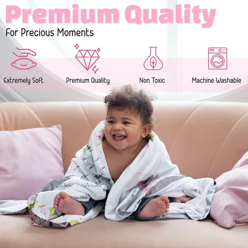 Miniatura 3 de Manta Milestone para niña – Regalo perfecto para niñas recién nacidas, manta de fotos esenciales para recién nacidos, para edad y crecimiento