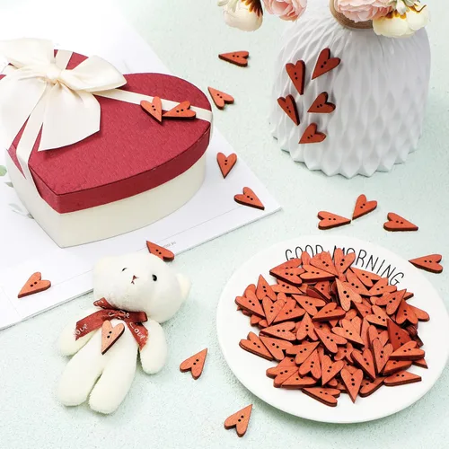 Miniatura 4 de Zeyune 200 botones de corazón a granel corazones de madera para manualidades, botones de madera de 1 pulgada a granel pequeños botones de corazón