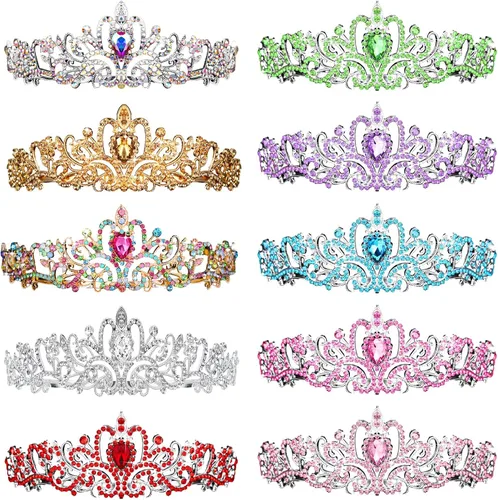 BBTO 10 piezas de tiaras y coronas de cristal para mujeres y niñas, corona de princesa con diamantes de imitación, diademas de reina con peines,