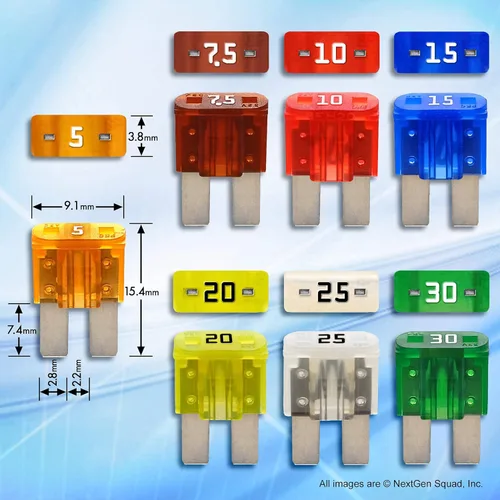 Miniatura 6 de Micro2 APT ATR - Juego de 50 piezas de fusibles para automóvil (49 fusibles de 2 cuchillas micro + extractor de fusibles) 5A 7.5A 10A 15A 20A 25A 30A