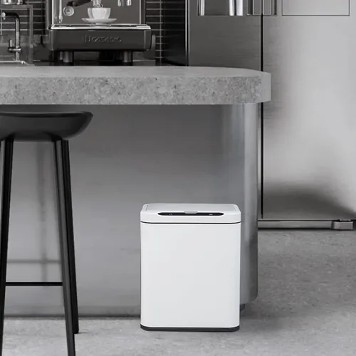 Miniatura 4 de ELPHECO Basurero de acero inoxidable para oficina, con sensor de movimiento, sin contacto, cubo de basura inteligente automático para cocina, Blanco