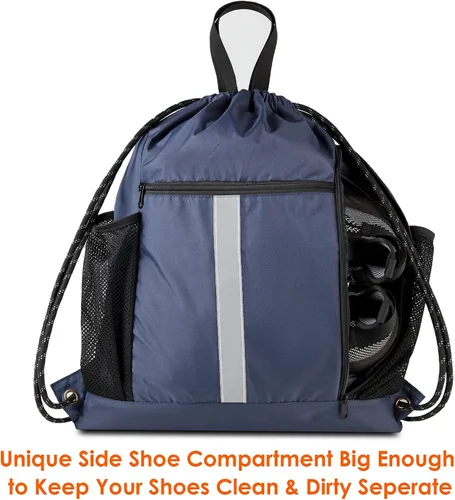 Miniatura 2 de BeeGreen Mochila deportiva con cordón y compartimento para zapatos y dos soportes para botellas de agua