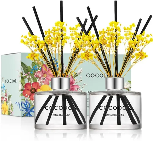 Miniatura 20 de COCODOR Juego de Difusor de Varillas de Junco con Flores / 6.7 oz / Eucalipto Limón / Difusor de Aroma con Varillas Fragancia para el Hogar Difusor