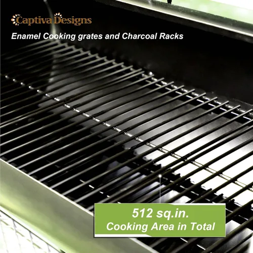 Miniatura 4 de Captiva Designs - Parrilla de carbón con ahumador offset, todo en acero metálico para exteriores, área de cocción de 512 pulgadas cuadradas