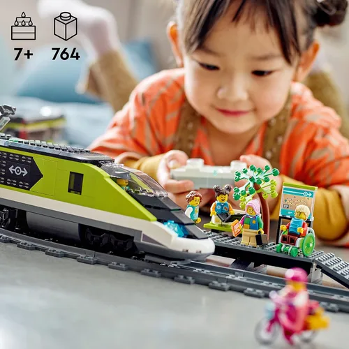 Miniatura 6 de LEGO City Express - Conjunto de Tren de Pasajeros, Juguete de Tren con Control Remoto con Faros Funcionales, 2 Vagones y 24 Piezas de Vía, Idea
