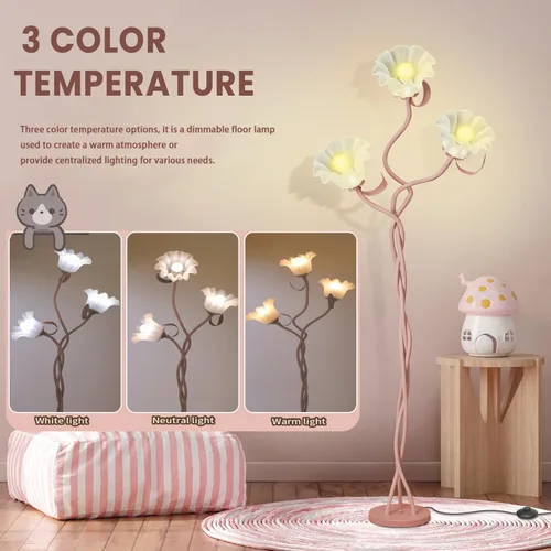 Miniatura 2 de Lámpara de pie de flores para sala de estar, lámpara de pie de flores con 3 temperaturas de color, lámpara LED de lectura de flores, lámparas de pie