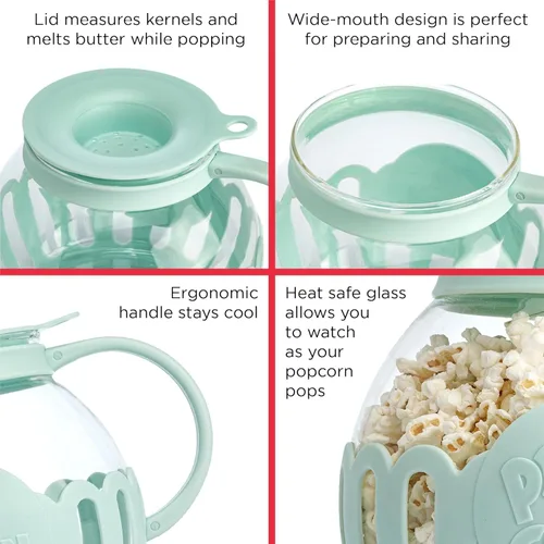 Miniatura 6 de Ecolution - Palomitero MicroPop patentado para microondas con vidrio seguro para temperatura, tapa 3 en 1 mide granos y derrite mantequilla, hecho