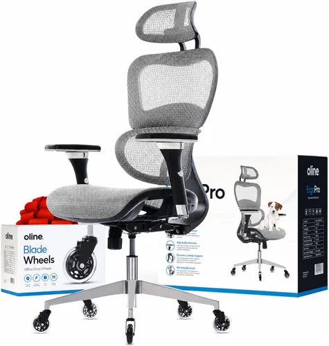 Miniatura 10 de Oline ErgoPro Silla de oficina ergonómica – Silla de escritorio con reposa-brazos ajustable en 4D, soporte lumbar 3D y ruedas delgadas – Silla