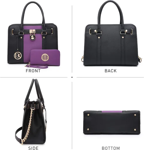 Miniatura 28 de Dasein Bolsos de mano de dos tonos para mujer, bolsos de hombro de cuero vegano, bolsa grande con cartera a juego