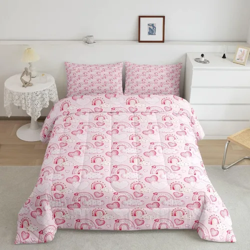 Miniatura 40 de Juego de Edredón de Princesa de Ballet para Niñas Tamaño Individual, Juego de Ropa de Cama de Castillo Arcoíris Kawaii Flores Lindas Mariquita Multi