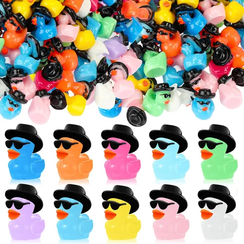 Barydat 150 piezas de mini patos de vaquero de resina a granel, pequeñas estatuas de pato pequeñas para ocultar con sombreros, gafas para fiesta de