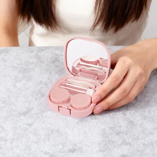 Miniatura 3 de Funda rosa para lentes de contacto con lavadora de limpieza manual, herramienta portátil 5 en 1 para quitar lentes de contacto, incluye espejo