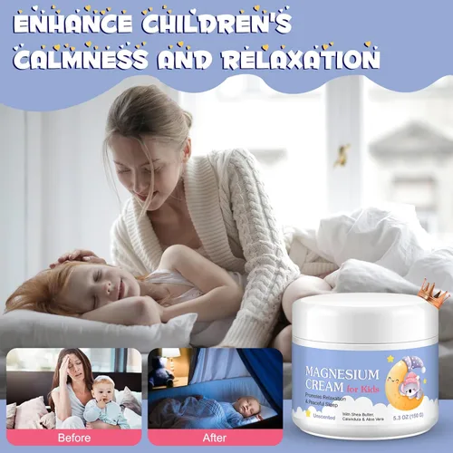 Miniatura 7 de Crema de magnesio para niños, loción de aceite de magnesio para relajación ósea y muscular, calma y nutre la piel con caléndula, aloe vera, manteca