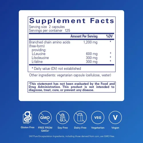 Miniatura 2 de Pure Encapsulations BCAA Cápsulas Suplemento hipoalergénico para apoyar la función muscular durante el ejercicio* 250 cápsulas