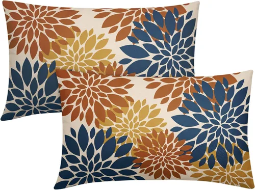 Miniatura 36 de Fundas de Almohada Azul Aguamarina 16X16 Pulgadas Juego de 2, Flores de Dalia Primavera Verano Floral Crema Fundas de Almohada Decorativas