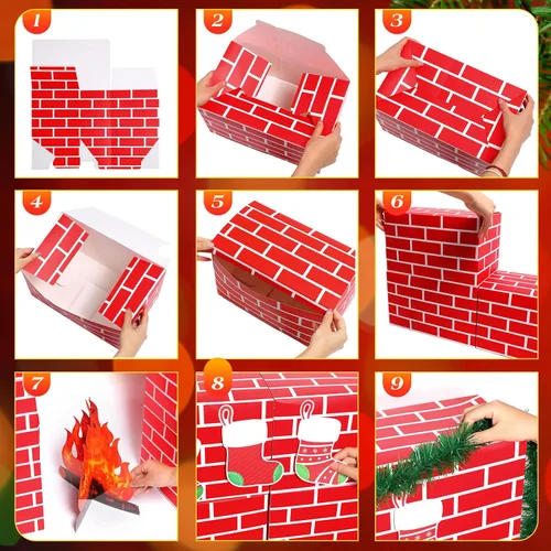 Miniatura 4 de Fullhawl 34 Piezas Chimenea de Cartón 3D de Navidad 39 x 59 Pulgadas Chimenea Artificial DIY de Navidad con Calcetín Accesorio de Llama de Fuego 3D