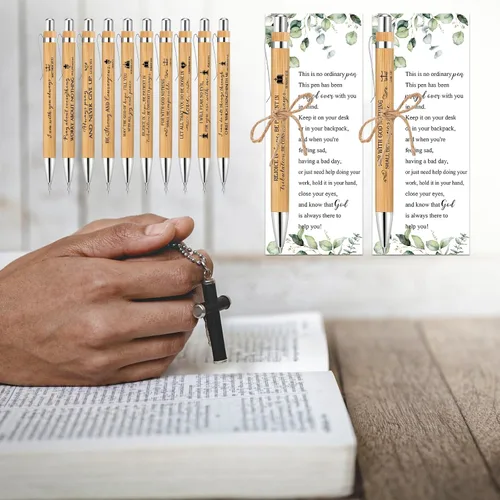 Miniatura 5 de Tenceur 50 juegos de regalos cristianos para el Día del Padre, bolígrafos de bambú con versículos bíblicos a granel y marcadores inspiradores