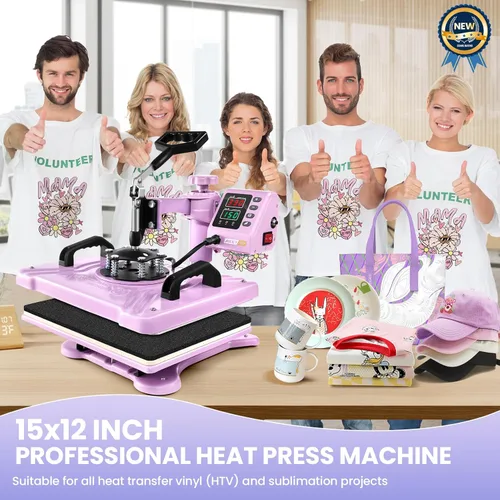 Miniatura 7 de AKEYDIY Prensa de calor, máquina de prensa de camisetas 5 en 1 de 15 x 12 pulgadas, máquina de transferencia de calor industrial digital de 360°