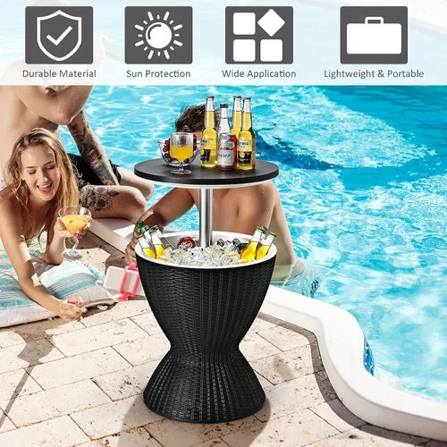 Miniatura 7 de Byroce - Mesa auxiliar enfriadora para exteriores, mesa de bar de patio con enfriador de cerveza y vino de 8 galones, estilo ratán, mesa de cóctel
