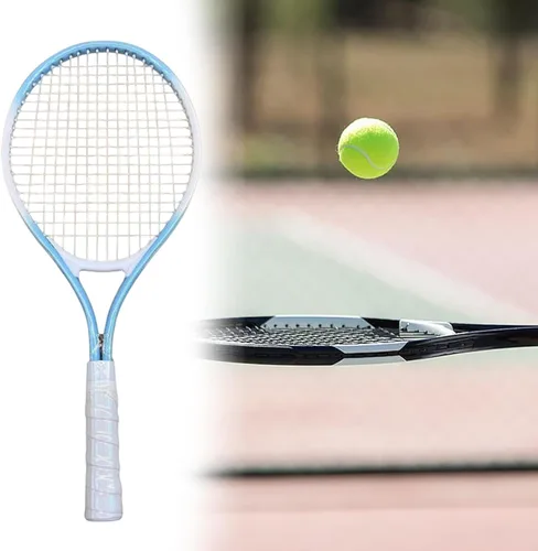 Miniatura 4 de predolo Raqueta de tenis con agarre cómodo y cuerdas de nailon para práctica de playa, azul y blanco