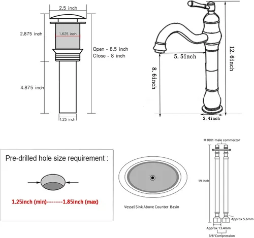 Miniatura 2 de Grifo de baño negro GGStudy con giro de 360°, de una sola manija y un agujero, grifo de fregadero de baño que coincide con el desagüe emergente