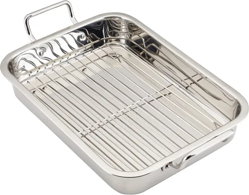 Miniatura 10 de Farberware Classic Traditions - Asador/sartén para asar de acero inoxidable con estante, 17" x 12.25