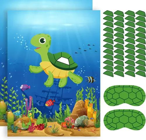 Miniatura 7 de NEBURORA Paquete de 2 pósteres grandes de 21 x 28 pulgadas con 48 calcomanías, suministros de fiesta de cumpleaños con temática oceánica, decoración