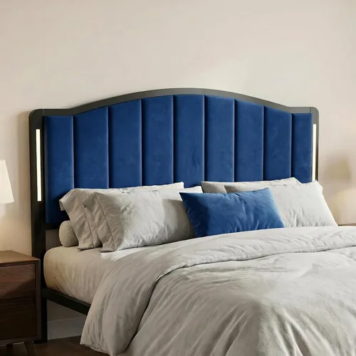 Miniatura 11 de Cabecera para cama tamaño Queen con luces LED, cabecera tapizada de canal vertical acolchonado, solo cabecero de terciopelo, marco de fijación