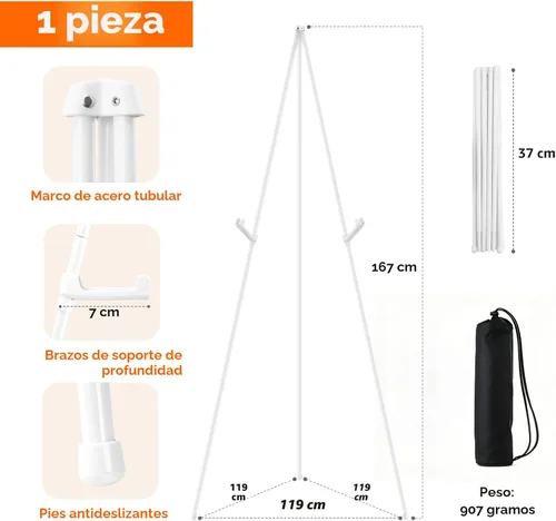 Miniatura 2 de JEAWIWI 1 PZA Soporte de Caballete Blanco para Soporte de Letrero de Boda, 66 Pulgadas, Ligero y Ajustable, Soporte de Tablero de Póster de Arte