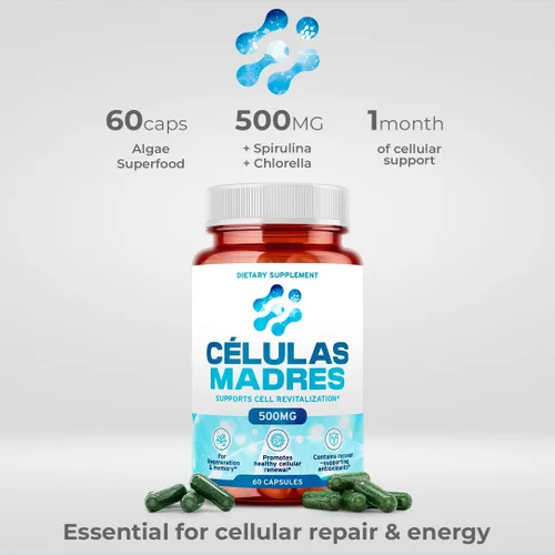 Miniatura 5 de Suplementos de células madre de 500 mg (60 cápsulas) Natural Anti-Envejecimiento y Longevidad Apoyo con Espirulina y Clorella, Impulsa la Renovación