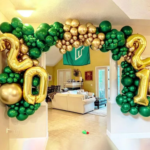 Miniatura 4 de Kelfara Globos verdes y dorados, 50 globos de látex de confeti verde metálico dorado de 12 pulgadas con cinta para Navidad, día de San Patricio, Año