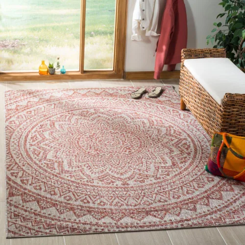 Miniatura 102 de SAFAVIEH Alfombra lavable para exteriores, colección Courtyard - Pasillo de 2.3 x 8 pies, color beige claro y marrón claro, no desprende pelusa