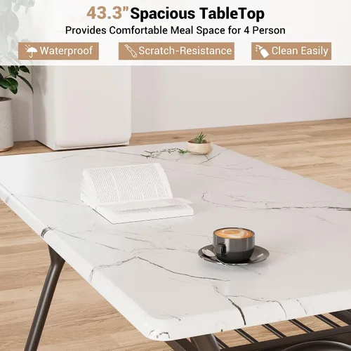 Miniatura 7 de GarveeHome Juego de mesa de comedor de 5 piezas para 4, mesa de cocina moderna con 4 sillas de bouclé, mesa de comedor rectangular con estante