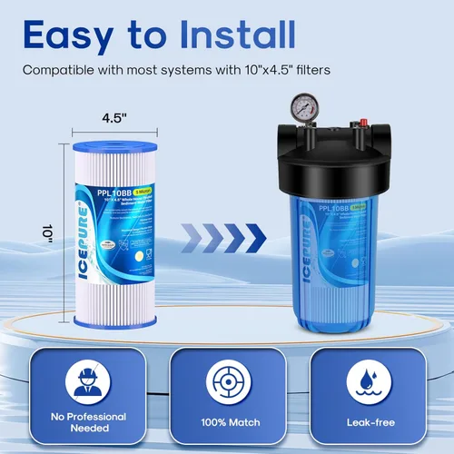 Miniatura 7 de ICEPURE Filtro de agua plisado de sedimento para toda la casa de 5 micrones de 10" x 4.5" de repuesto para GE FXHSC, Culligan R50-BBSA, Pentek