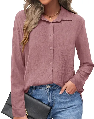Miniatura 14 de AUSELILY - Camisas con botones para mujer, manga larga, cuello con botones, blusas casuales para el trabajo y negocios, túnicas