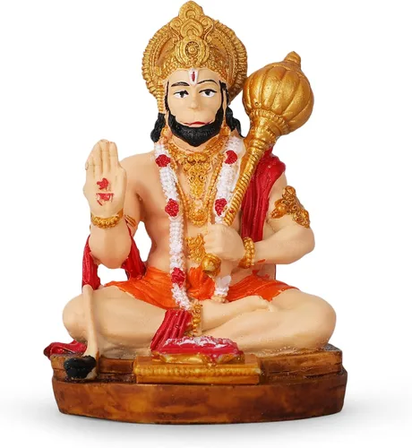Miniatura 8 de Ídolo de Bajrang Bali Lord Hanuman Ji de color naranja hecho a mano en postura de bendición Ídolo de Dios mono hindú Ídolo para automóvil