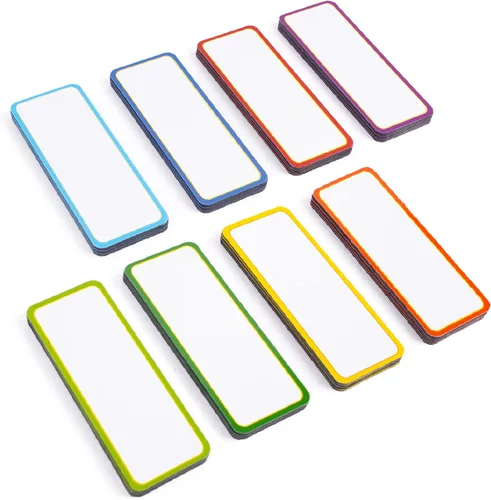 Availey - 48 unidades (3.2 x 1.2) – Etiquetas magnéticas de borrado en seco con borde de color – Tiras reutilizables para aula, hogar, oficina,