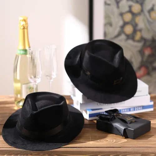 Miniatura 2 de Sureio 24 sombreros de gángster, sombreros de plástico para caballeros, sombreros de disfraz de gángster para adultos, sombreros de fiesta